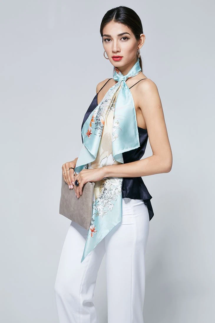 Elegant Floral Print Silk Scarf
